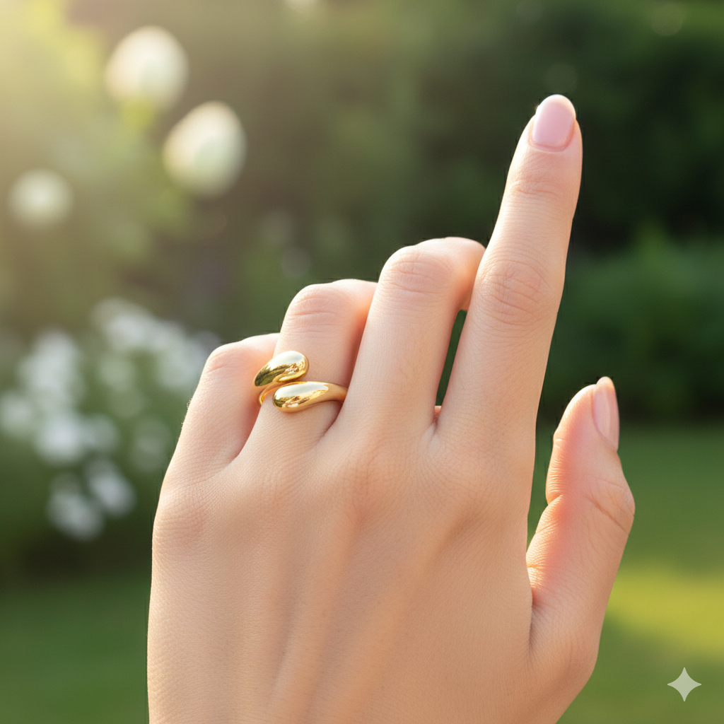 Kyloira Tropfenring Gold – Wasserfester Edelstahl Ring Damen