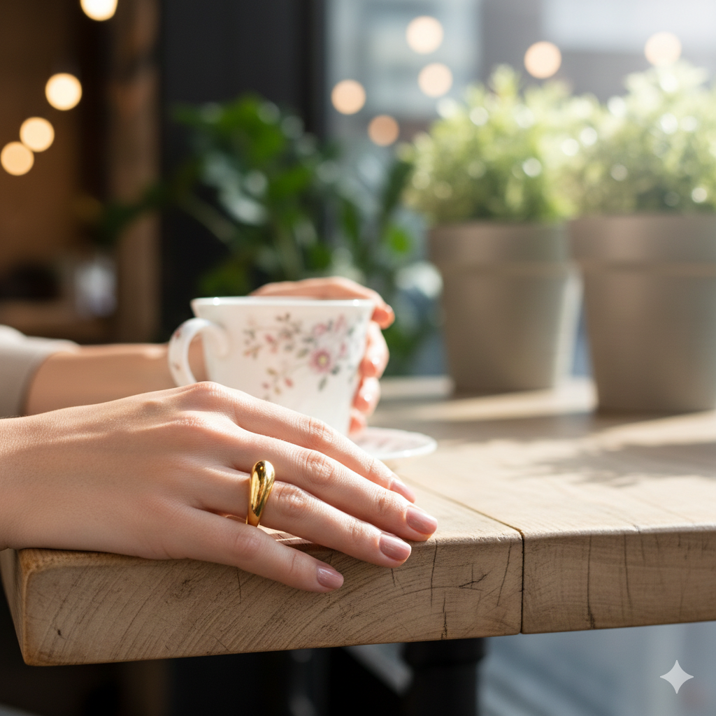 Kyloira Tropfenring Gold – Wasserfester Edelstahl Ring Damen