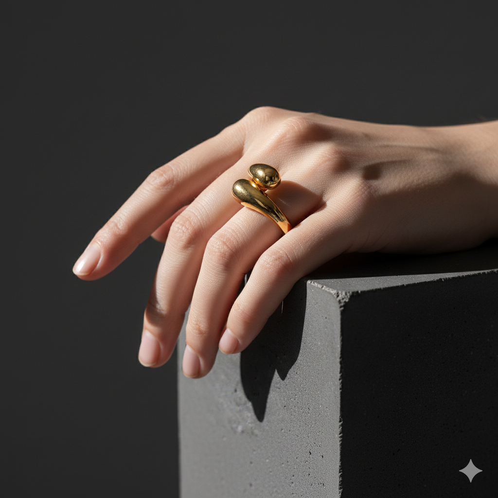 Kyloira Tropfenring Gold – Wasserfester Edelstahl Ring Damen